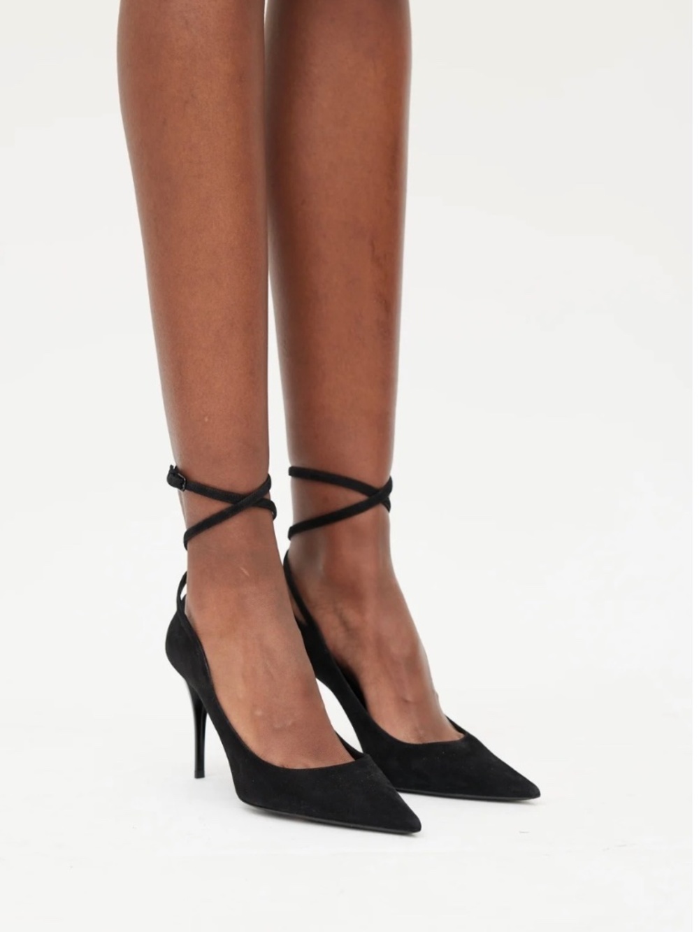 Saint Laurent Lexi 90 Black Suede Ankle Strap Pumps